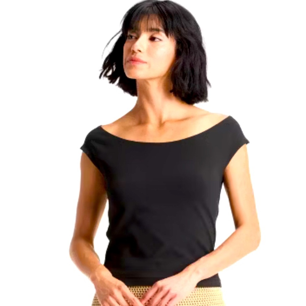 NWT Women's Black Slim Fit Short Sleeve Off the Shoulder Top - A New Day Large